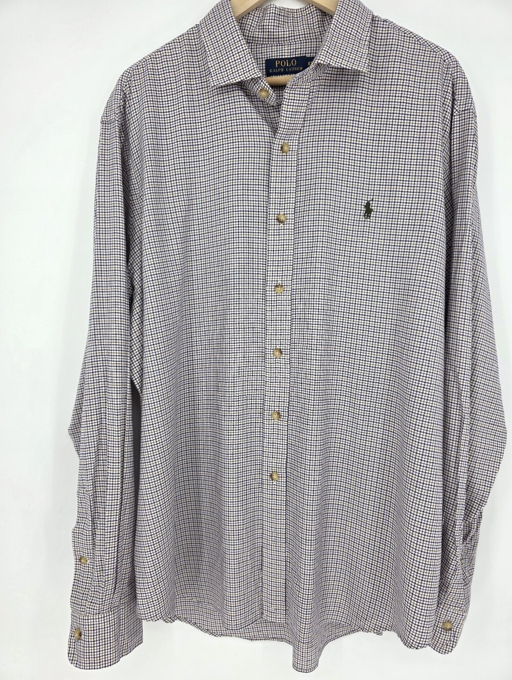 Polo Ralph Lauren Men's XXL Blue Brown Check Button Down Shirt Cotton Classic